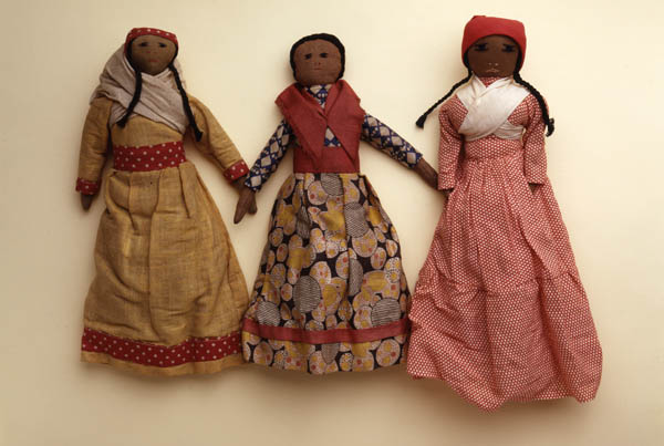 Three Cherokee dolls in dresses and shawls. Photograph by Karen Mauch and John Chew. Penn Museum image #151954