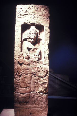 Stela 14 in the Meso-American gallery at the Penn Museum. Penn Museum image #160510.