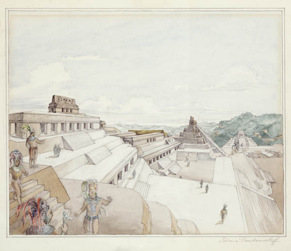 The Acropolis at Piedras Negras.  Pencil and watercolor drawing by Tatiana Proskouriakoff, 1939. Penn Mueum image #176732